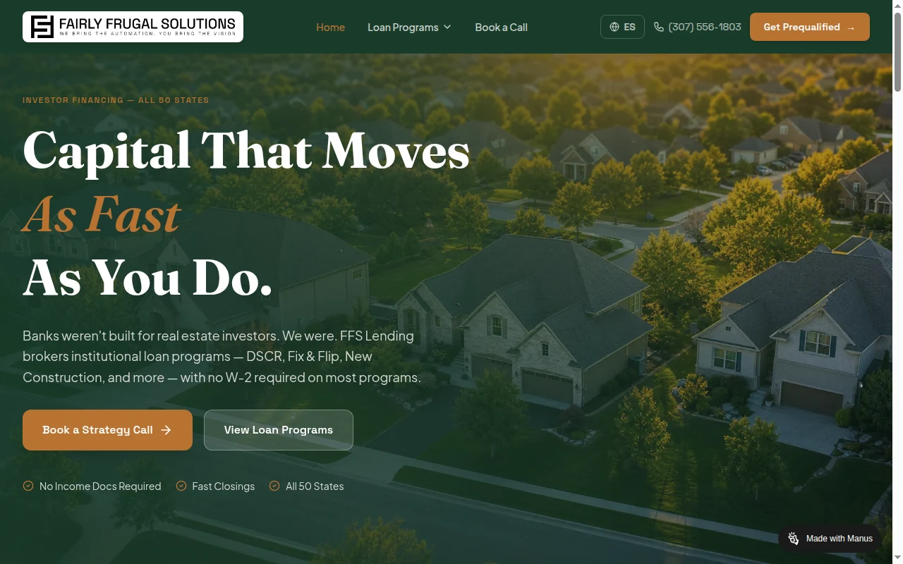 FFS Lending official homepage, captured October 19, 2026