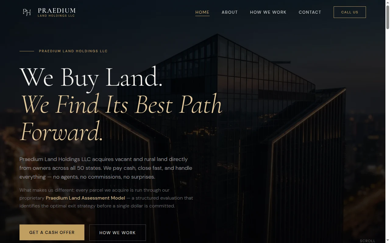 Praedium Land Holdings LLC official homepage, captured October 17, 2026
